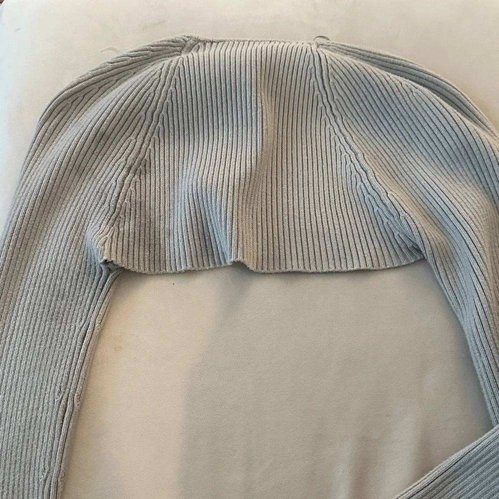 ZARA Light Gray Ribbed Crop Cardigan set - Picture 11 of 12
